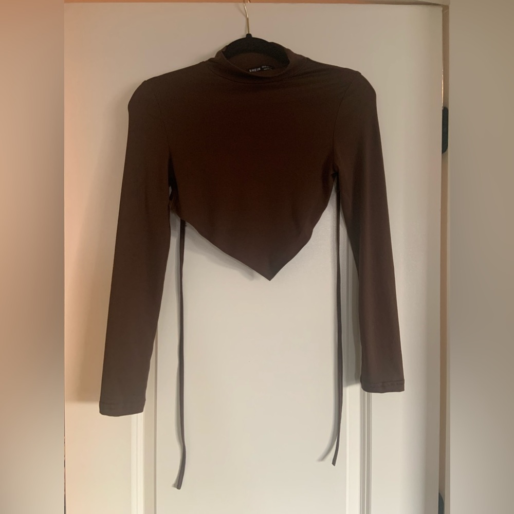 SHEIN Dark Brown V Cropped Long Sleeve